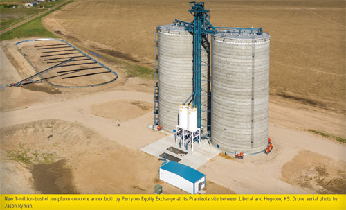New 1-million-bushel jumpform concrete annex built by Perryton Equity Exchange at its Prairieola site. 